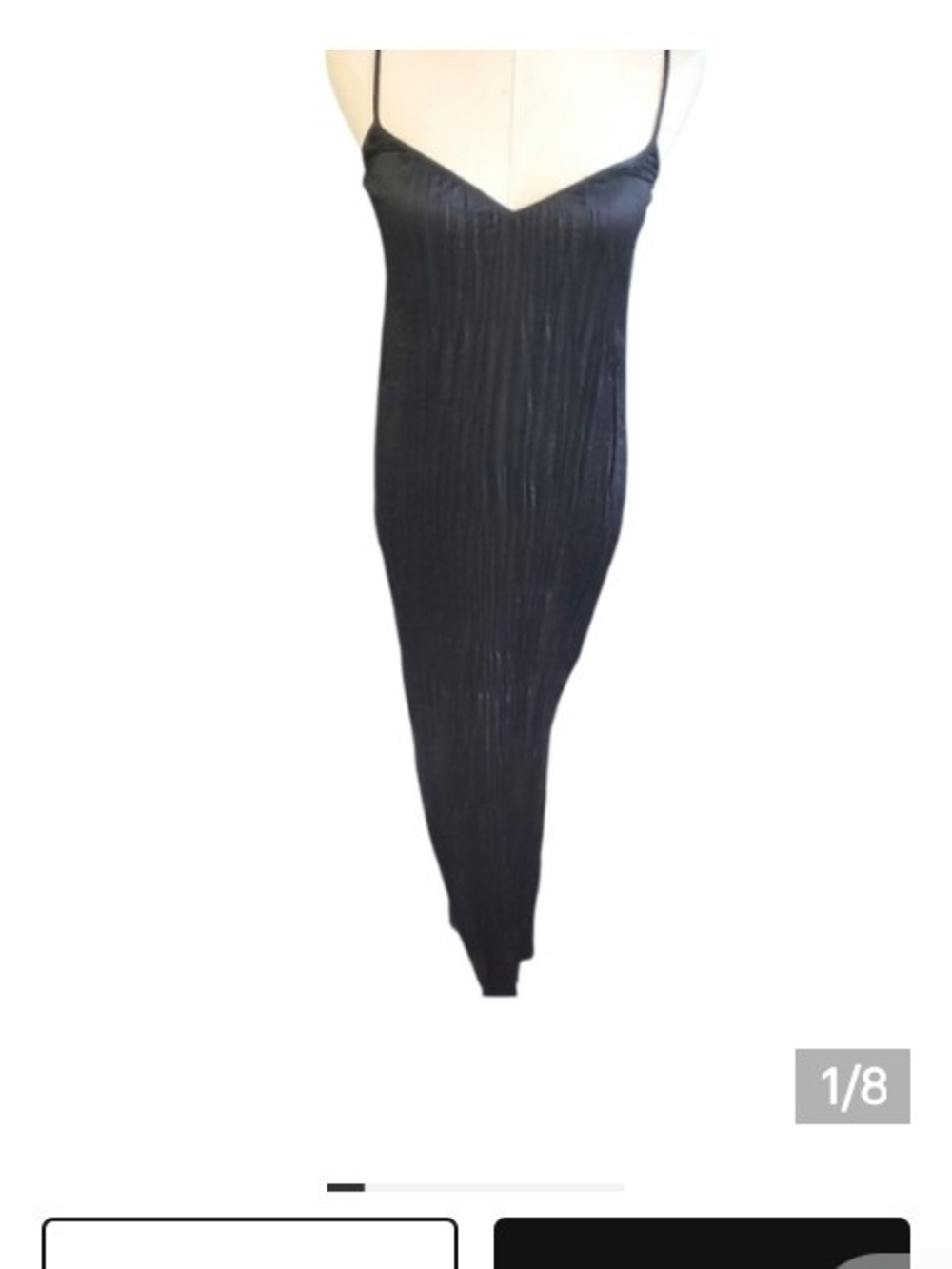 All Saints Black Pleated Maxi Slip Dress with Spaghetti Straps